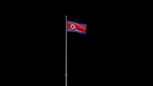 3D展示了朝鲜国旗在风中飘扬的阿尔法通道 韩国国旗飘扬 丝丝柔滑 布料质地为背景图案 国庆和国庆概念 — 图库视频影像