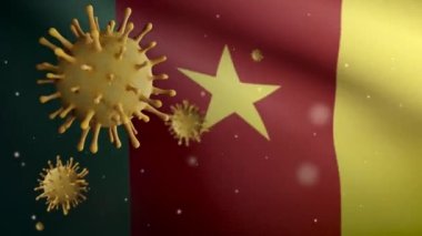 3D, Kamerun bayrağı dalgalanması ve Coronavirus 2019 nCov konsepti. Kamerun 'daki Asya salgını, koronavirüs gribi, salgın gibi tehlikeli grip salgını vakaları. Mikroskop virüsü Covid19 'u kapatın.