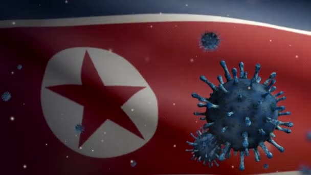 Bandiera Nordcoreana Sventola Con Coronavirus Focolaio Infettare Sistema Respiratorio Come — Video Stock