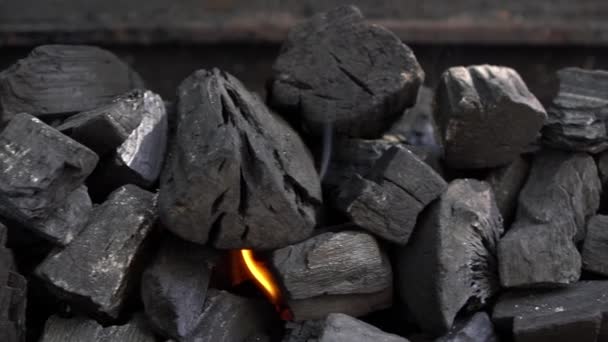 Çukurda Mangal Kömürü Yavaşlıyor Parlayan Yanan Siyah Kömür Kömürü Arka — Stok video