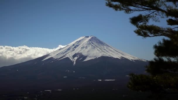 Vackra Fuji Berg Med Snötäcke Toppen Med Moln Landmärke Resa — Stockvideo