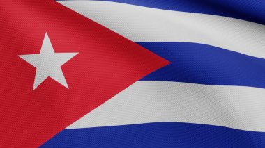 3D, rüzgarda dalgalanan Küba bayrağı. Küba afişini yakın çekin, yumuşak ve pürüzsüz ipek. Kumaş kumaş dokusu Asteğmen arkaplan.