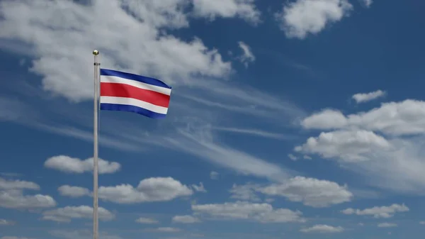 Kostarická Vlajka Vlnící Větru Modrou Oblohou Mraky Detailní Záběr Kostarický — Stock fotografie
