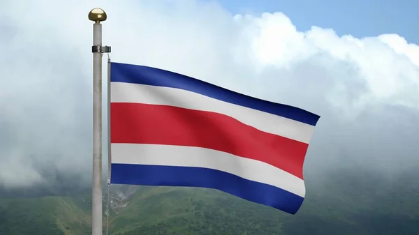 Bandeira Costa Rica Acenando Vento Montanha Com Nuvens Feche Bandeira — Fotografia de Stock