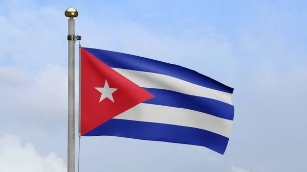 Kubańska Flaga Machająca Wietrze Błękitnym Niebem Chmurami Baner Kubański Dmuchany — Zdjęcie stockowe