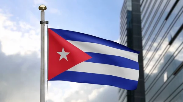 Kubańska Flaga Machająca Wietrze Nowoczesnym Miastem Drapaczy Chmur Baner Kubański — Zdjęcie stockowe