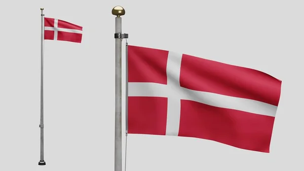 Bandeira Dinamarquesa Acenando Vento Close Bandeira Dinamarca Soprando Seda Macia — Fotografia de Stock