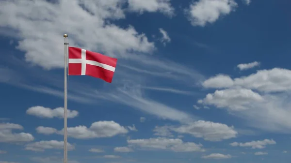Bandeira Dinamarquesa Acenando Vento Com Céu Azul Nuvens Dinamarca Bandeira — Fotografia de Stock