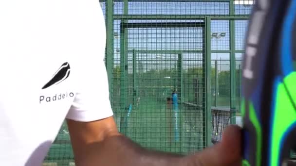 Seville Spain July 2021 Professional Paddle Tennis Player Performing Paddle — Stock Video