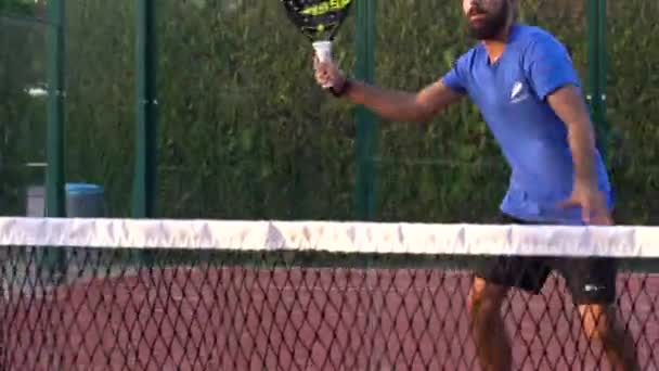 Seville Spain July 2021 Professional Padel Player Doing Volleys Outdoor — Stock Video