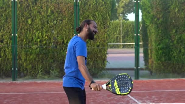 Seville Spain July 2021 Slow Motion Smiling Paddle Tennis Player — Stock Video
