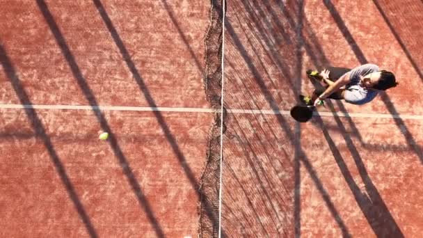 Overhead Shot Man Practicing Paddle Tennis Outdoor Court Preparing Padel — Stock Video