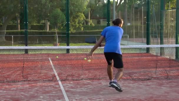 Slow Motion Paddle Tennis Player Doing Several Volleys Outdoor Court — Stock Video