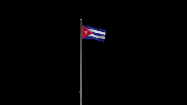 3D展示了古巴国旗在风中飘扬的阿尔法通道 靠近古巴国旗吹亮光滑的丝绸 布料质地为背景图案 国庆和国庆概念 — 图库视频影像