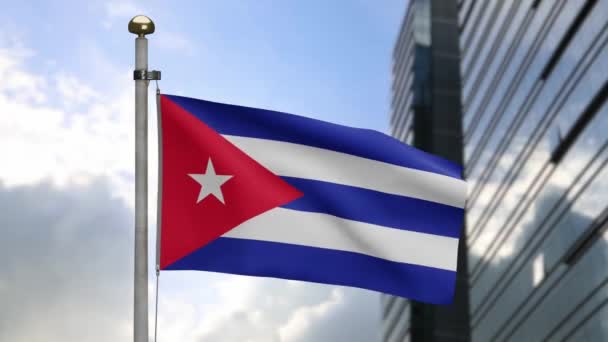 Drapeau Cubain Agitant Vent Montagne Bannière Cuba Soufflant Soie Douce — Video