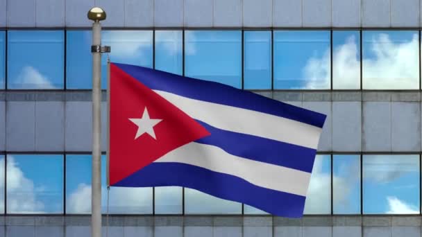Кубинский Флаг Размахивающий Ветром Современным Небоскребом Города Кубинский Баннер Мягкий — стоковое видео