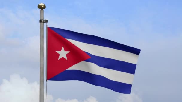 Cuban Flag Waving Wind Blue Sky Clouds Close Cuba Banner — Stock Video