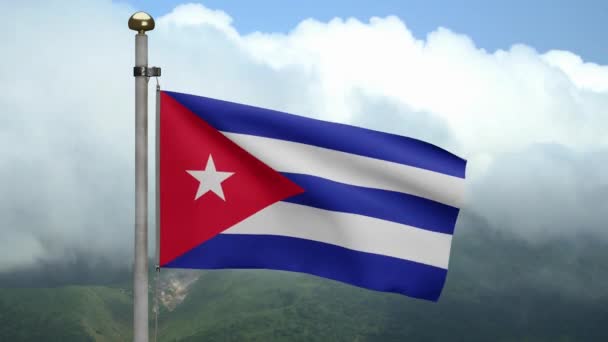 Bandeira Cubana Acenando Vento Montanha Banner Cuba Soprando Seda Macia — Vídeo de Stock