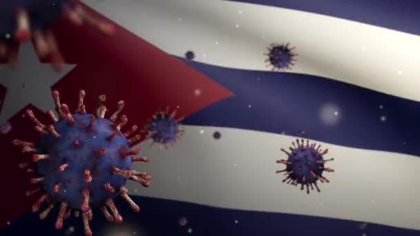 Кубинский Флаг Размахивающий Коронавирусом Заражающим Дыхательную Систему Опасный Грипп Вирус — стоковое видео