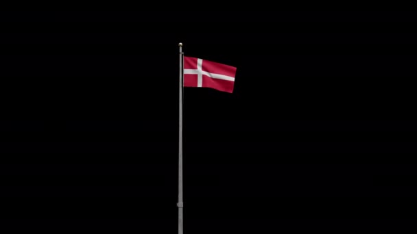 Illustration Alpha Kanal Der Dänischen Flagge Die Wind Weht Großaufnahme — Stockvideo