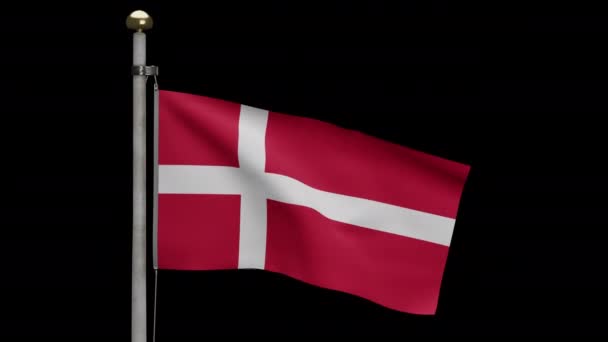 Illustration Alfakanal Dansk Flagga Viftar Vinden Närbild Danmark Banner Blåser — Stockvideo
