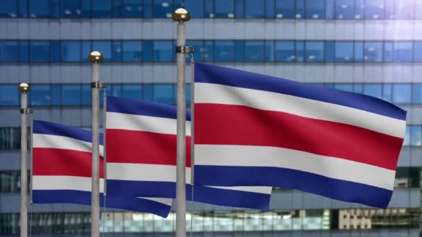 Costa Rica Flagge Weht Wind Mit Modernen Wolkenkratzer Stadt Costa — Stockvideo