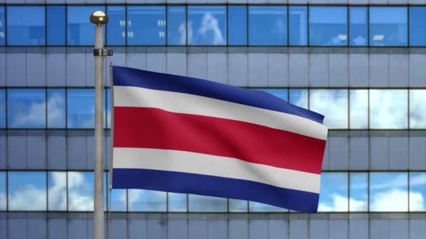 Costa Rica Zászló Integet Szél Modern Felhőkarcoló Város Közelről Costa — Stock videók