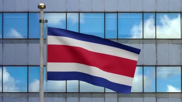 Kostarická Vlajka Vlnící Větru Moderním Mrakodrapem Kostarický Prapor Fouká Měkké — Stock video