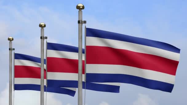 Прапор Коста Рики Розмахує Вітром Блакитним Небом Хмарами Закриття Коста — стокове відео