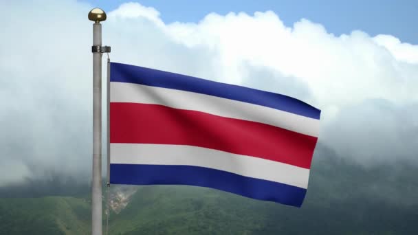 Costa Rica Flagge Weht Auf Wind Berg Mit Wolken Großaufnahme — Stockvideo