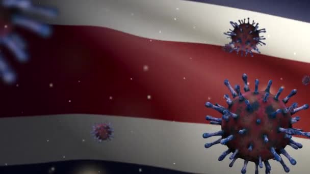 コスタリカは 危険なインフルエンザとして呼吸器系に感染するコロナウイルスの流行に手を振ってフラグを立てます インフルエンザタイプCovid 19ウイルス コスタリカ国旗掲揚 Background Dan — ストック動画