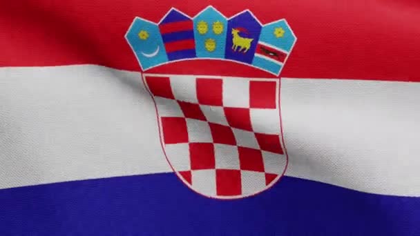 克罗地亚国旗迎风飘扬 靠近克罗地亚国旗的飘扬 柔滑的丝绸 布料质地为背景图案 将其用于国庆和国庆的概念 — 图库视频影像