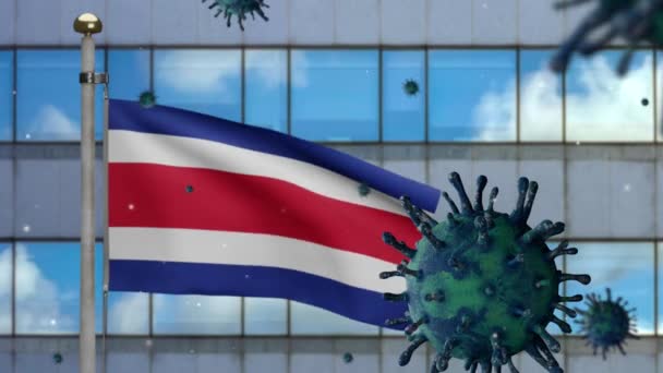 Costa Rica Zászló Hullámzó Modern Felhőkarcoló Város Coronavirus 2019 Ncov — Stock videók