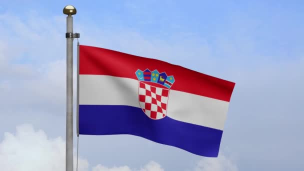 Croatian Flag Waving Wind Blue Sky Clouds Close Croatia Banner — Stock Video