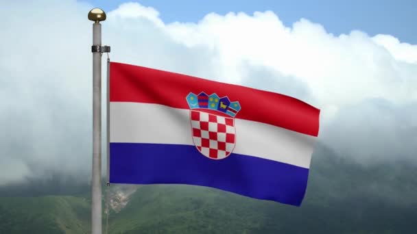 Boyutlu Dağda Rüzgarda Dalgalanan Hırvat Bayrağı Hırvatistan Afişini Yakın Çekin — Stok video