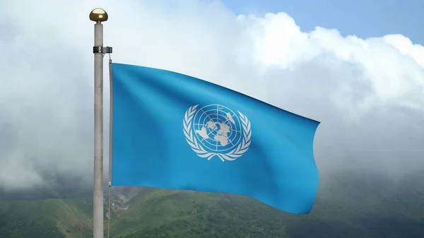 Bandera Las Naciones Unidas Ondeando Viento Montaña Banner Onu Que — Foto de Stock