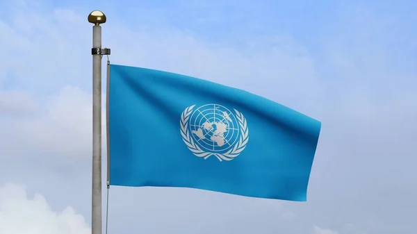 Bandera Las Naciones Unidas Ondeando Viento Con Cielo Azul Nubes — Foto de Stock