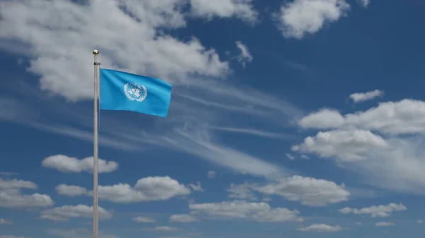 Flagga Viftar Vinden Med Blå Himmel Och Moln Närbild Fana — Stockfoto