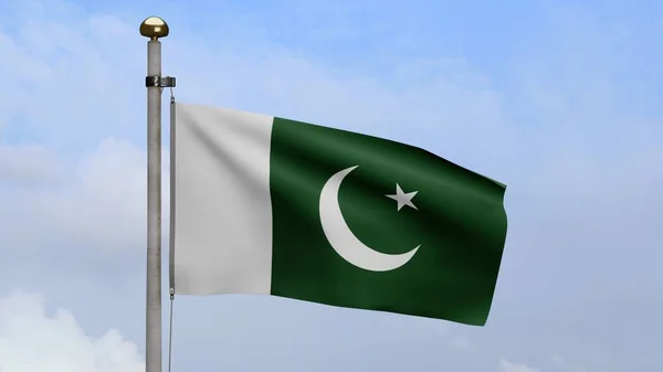 Pakistansk Flagga Viftar Vinden Med Blå Himmel Och Moln Pakistan — Stockfoto