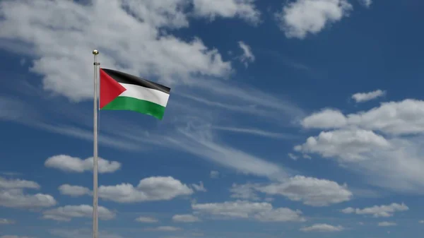 Palestinian Flag Waving Wind Blue Sky Clouds Palestine Banner Blowing — Stock Photo, Image