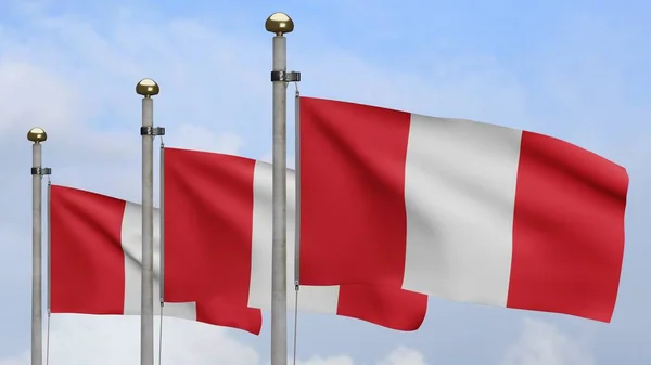 Bandera Peruana Ondeando Viento Con Cielo Azul Nubes Primer Plano —  Fotos de Stock