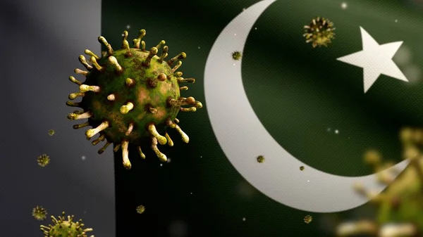 Influensa Coronavirus Som Svävar Över Pakistansk Flagga Patogen Som Angriper — Stockfoto