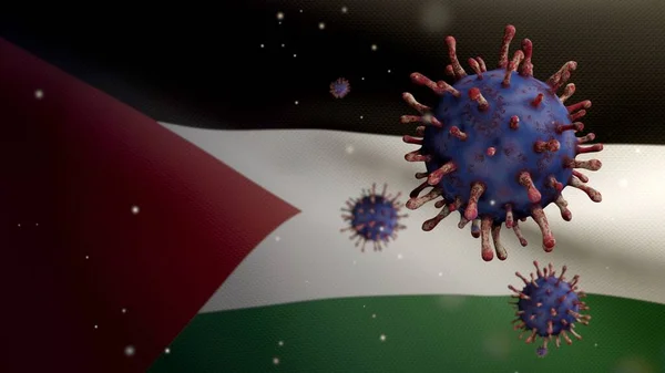 Flu Coronavirus Floating Palestinian Flag Pathogen Attacks Respiratory Tract Palestine — Stock Photo, Image