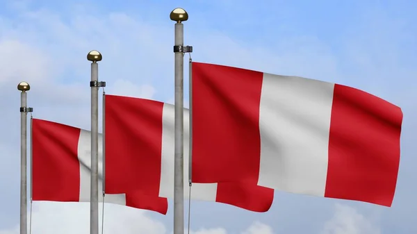 Peruvian Flag Waving Wind Blue Sky Clouds Close Peru Banner — Stock Photo, Image