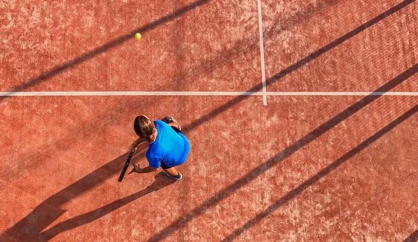 Вид Зверху Професійного Тенісиста Який Грає Дошці Відкритому Майданчику — стокове фото
