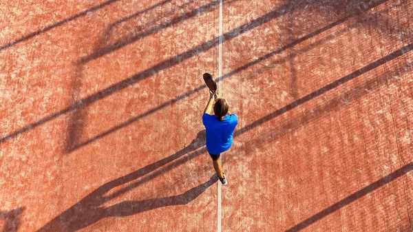 Вид Зверху Чоловіка Який Грає Теніс Відкритому Корті Практика Перегонки — стокове фото