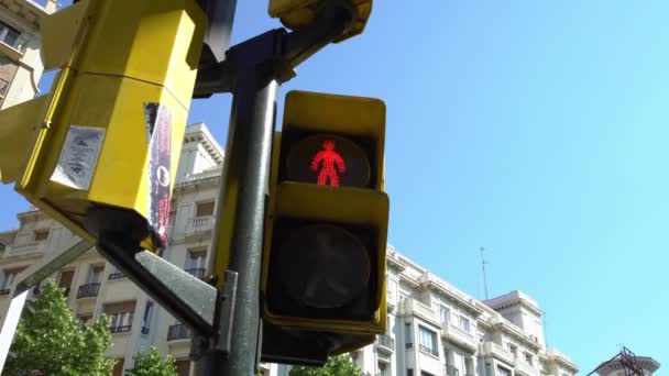 Spanische Fußgängerüberweg Zeichen Zaragoza Stadt Verkehrsänderung Von Roter Auf Grüner — Stockvideo