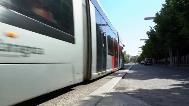 Zaragoza Spain May 2021 Tram Crossing Main Street Zaragoza City — Stock Video