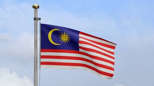 Malaysiska Flaggan Viftar Vinden Med Blå Himmel Och Moln Malaysia — Stockfoto