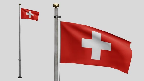 Zwitserse Vlag Wapperend Wind Sluiten Van Zwitserse Banner Blazen Zacht — Stockfoto